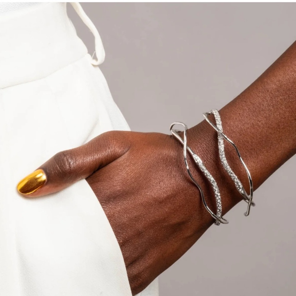 Alexis Bittar Solanales Silver Crystal Intertwined Cuff Bracelet